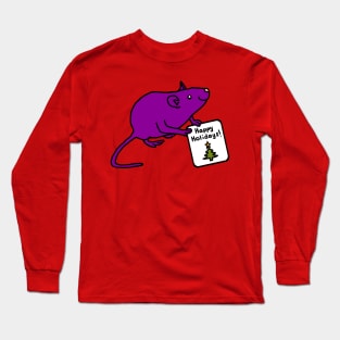 Cute Christmas Rat says Happy Holidays Long Sleeve T-Shirt